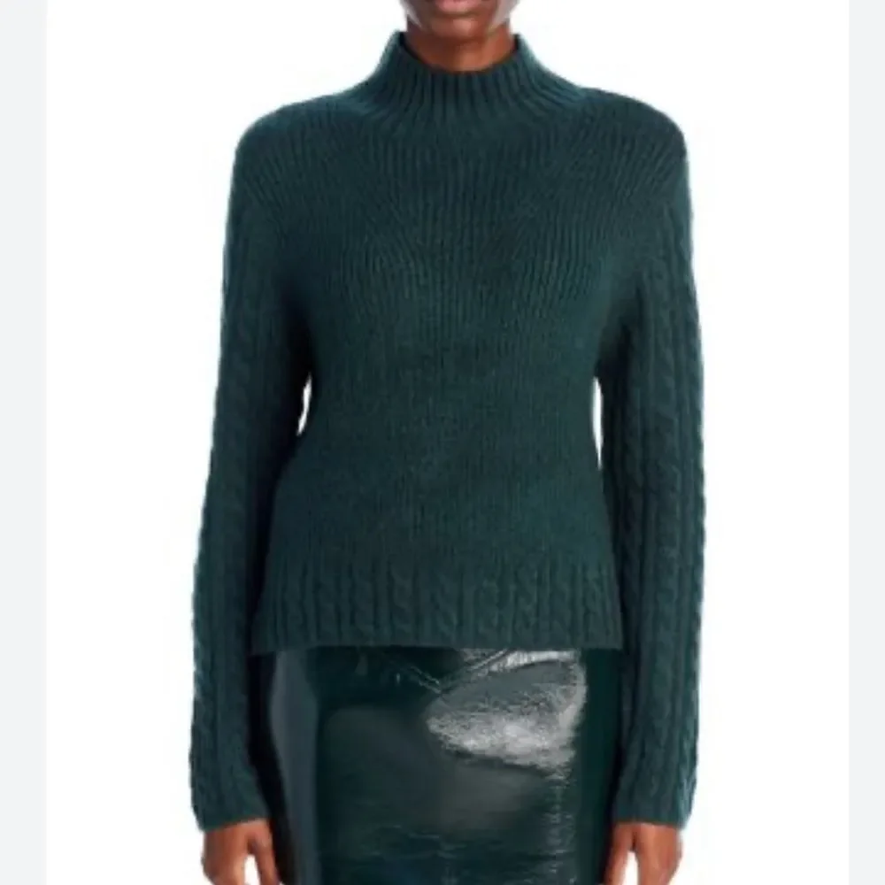 AQUA Mock Neck Cable Long Sleeve Sweater Pine Green NWT size Med Bloomingdale’s